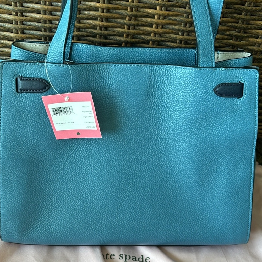 NWT Kate Spade Blue Tote “Niagara Lane”Pebbled Leather Bag - Picture 7 of 11